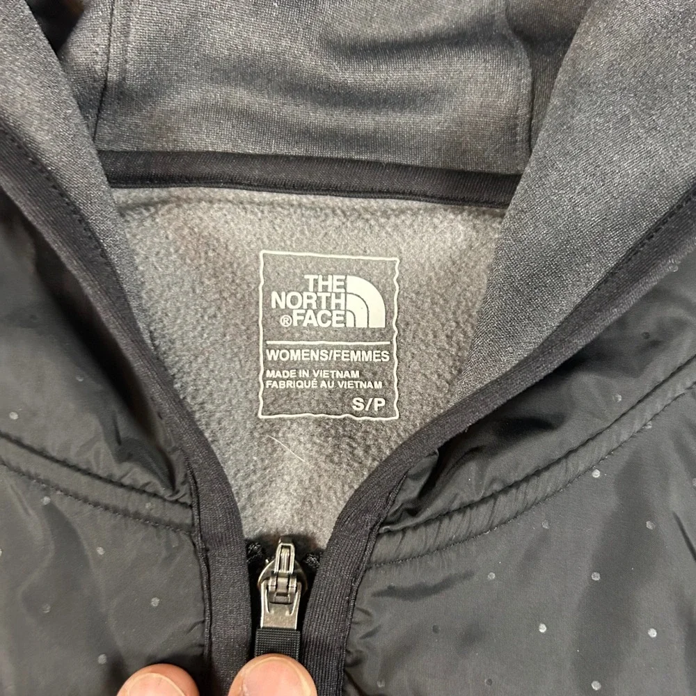 The North Face Womens Gray Black Hybrid Fleece Full Zip Hoodie Jacket Small